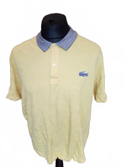 Lacoste Men's Polo Shirt Size 7 XXL Yellow Grey Contrast Collar Large Croc Logo