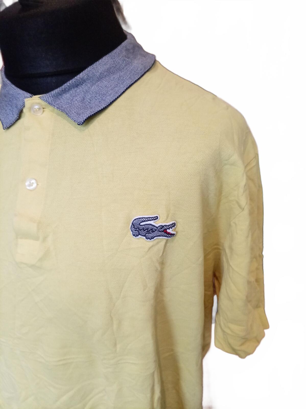 Lacoste Men's Polo Shirt Size 7 XXL Yellow Grey Contrast Collar Large Croc Logo
