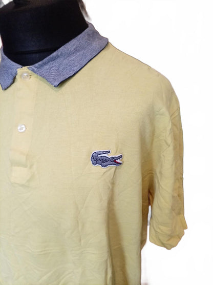 Lacoste Men's Polo Shirt Size 7 XXL Yellow Grey Contrast Collar Large Croc Logo
