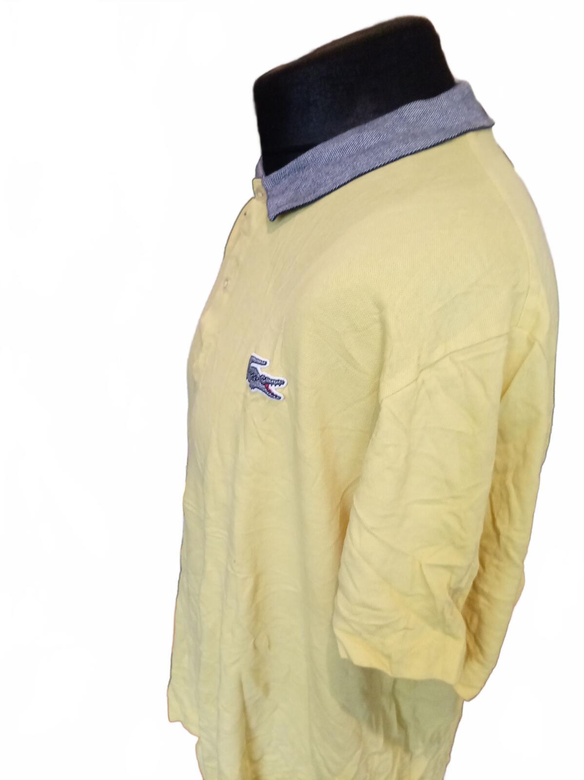 Lacoste Men's Polo Shirt Size 7 XXL Yellow Grey Contrast Collar Large Croc Logo