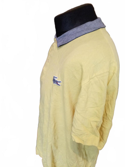 Lacoste Men's Polo Shirt Size 7 XXL Yellow Grey Contrast Collar Large Croc Logo