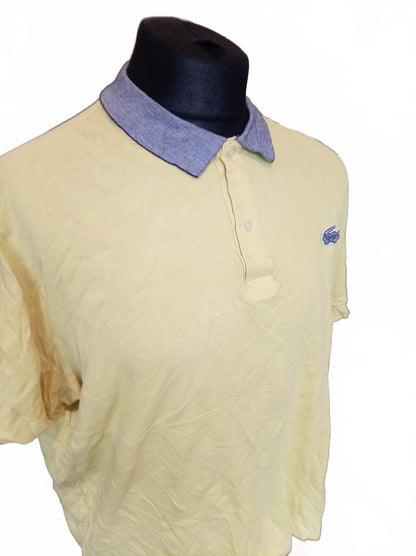 Lacoste Men's Polo Shirt Size 7 XXL Yellow Grey Contrast Collar Large Croc Logo