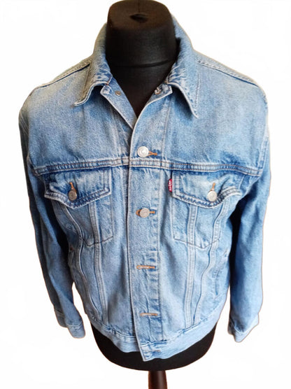 Levi's Premium Women's Ex-Boyfriend Trucker Denim Jacket L Large Blue 20" P2P