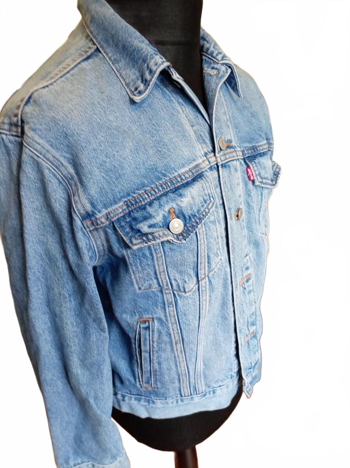 Levi's Premium Women's Ex-Boyfriend Trucker Denim Jacket L Large Blue 20" P2P