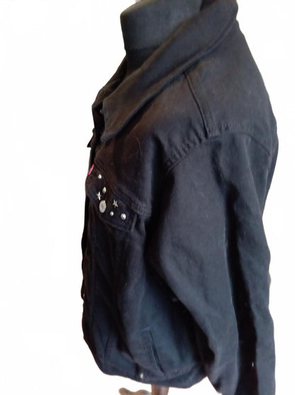 Levi's Women's Studded Star Black Denim Jacket 3X Plus Size 26" P2P Trucker Jean