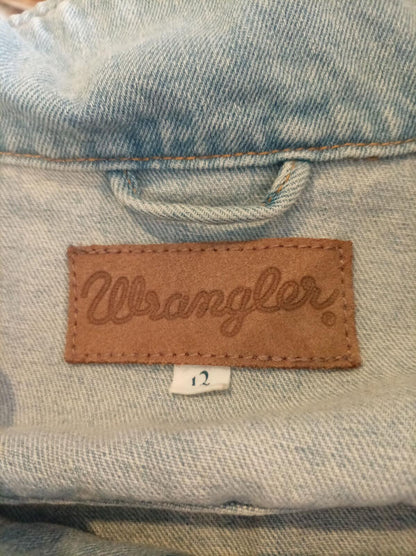 Wrangler Women’s Denim Jacket Size 12 Blue Fitted Western Style 100% Cotton