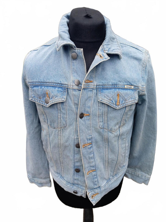 Wrangler Women’s Denim Jacket Size 12 Blue Fitted Western Style 100% Cotton
