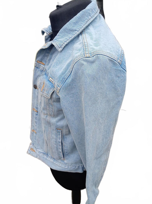 Wrangler Women’s Denim Jacket Size 12 Blue Fitted Western Style 100% Cotton