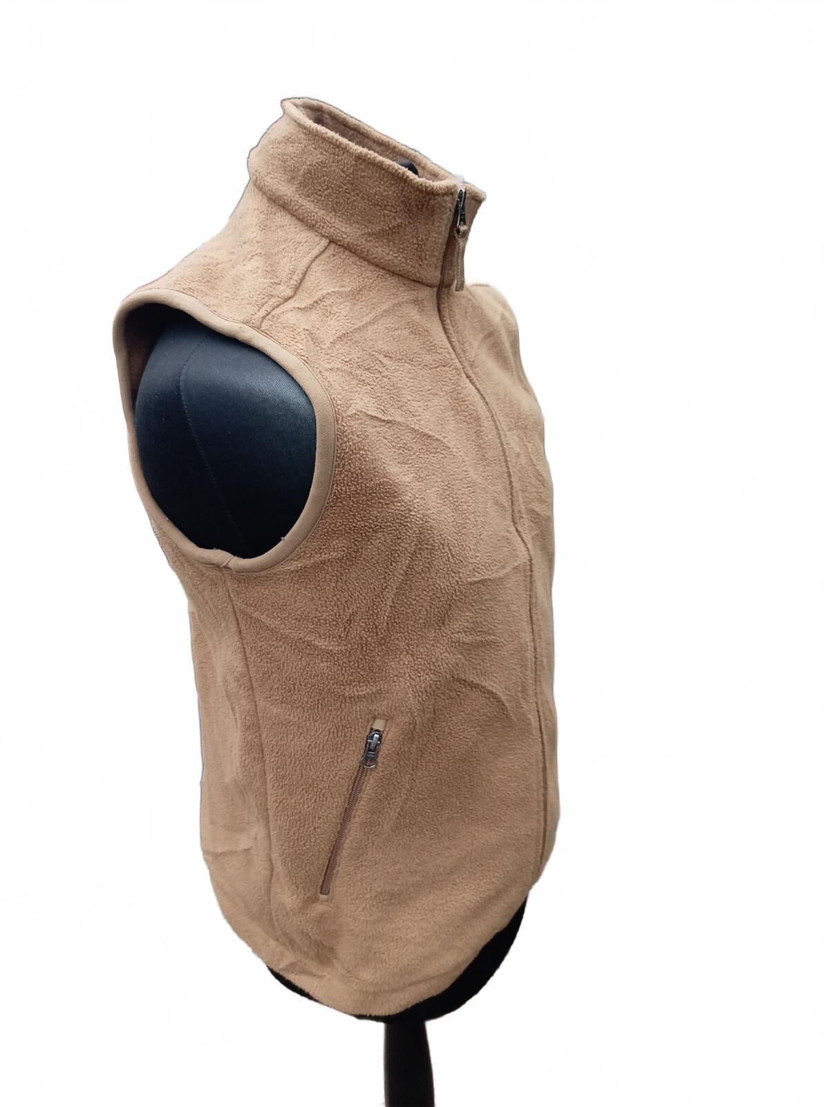 Lands’ End Women’s Fleece Vest M (10–12) Tan Zip Front Outdoor Layer