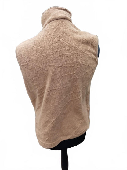 Lands’ End Women’s Fleece Vest M (10–12) Tan Zip Front Outdoor Layer