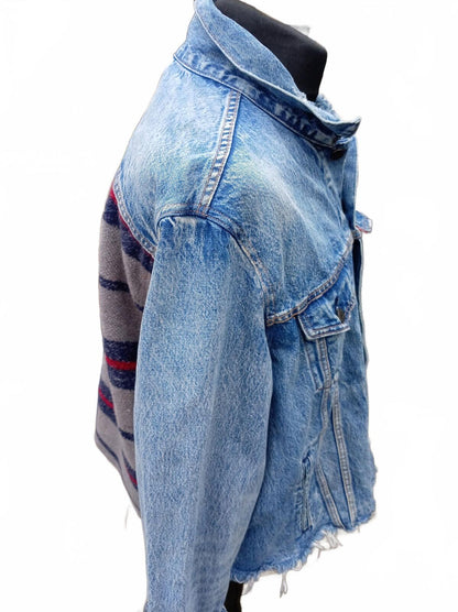 Levi’s Premium Denim Jacket XXL Striped Woven Back Panel Serape Western Style