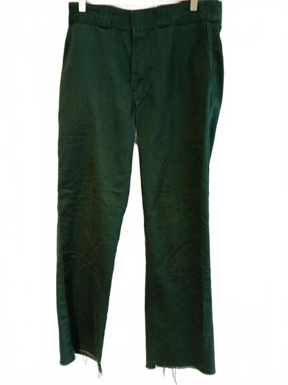 Dickies Men's Green Work Pants Trousers Raw Hem Lincoln Green W31 L30 Skate Cut