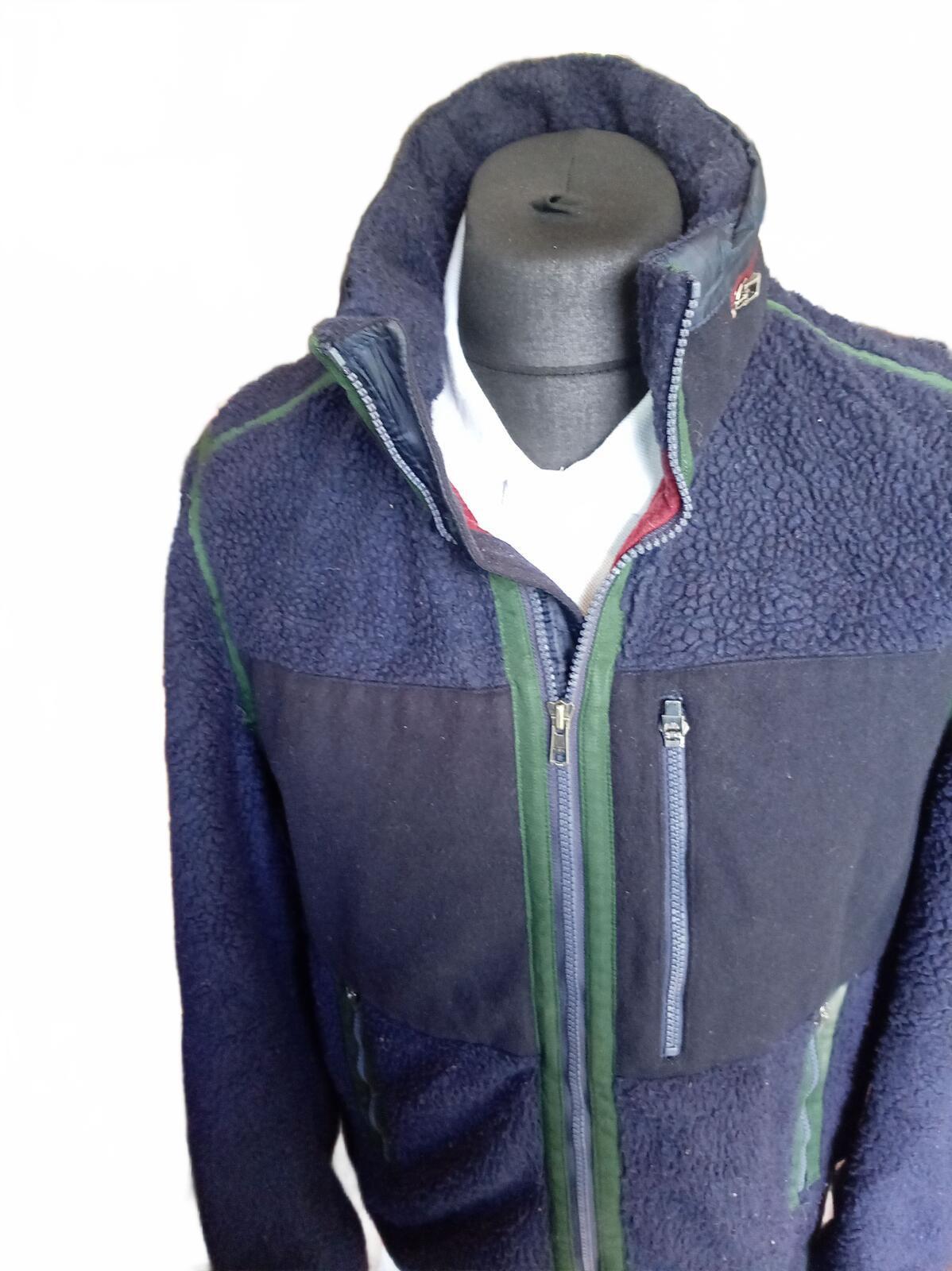 Tommy Hilfiger Men's Sherpa Fleece Jacket Medium Navy Blue Teddy Pile Zip Up