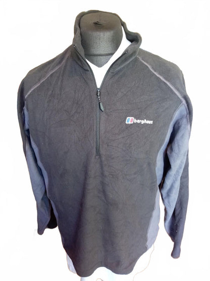 Berghaus 1/4 Zip Fleece Pullover Top Black Grey Outdoor Hiking Mens - Large