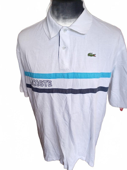 Lacoste Men's Striped Polo Shirt White Big & Tall 3XL Size 8 Retro Spellout Logo