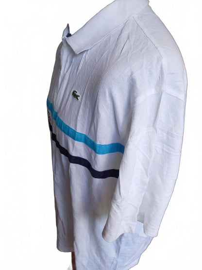 Lacoste Men's Striped Polo Shirt White Big & Tall 3XL Size 8 Retro Spellout Logo