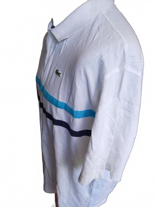 Lacoste Men's Striped Polo Shirt White Big & Tall 3XL Size 8 Retro Spellout Logo