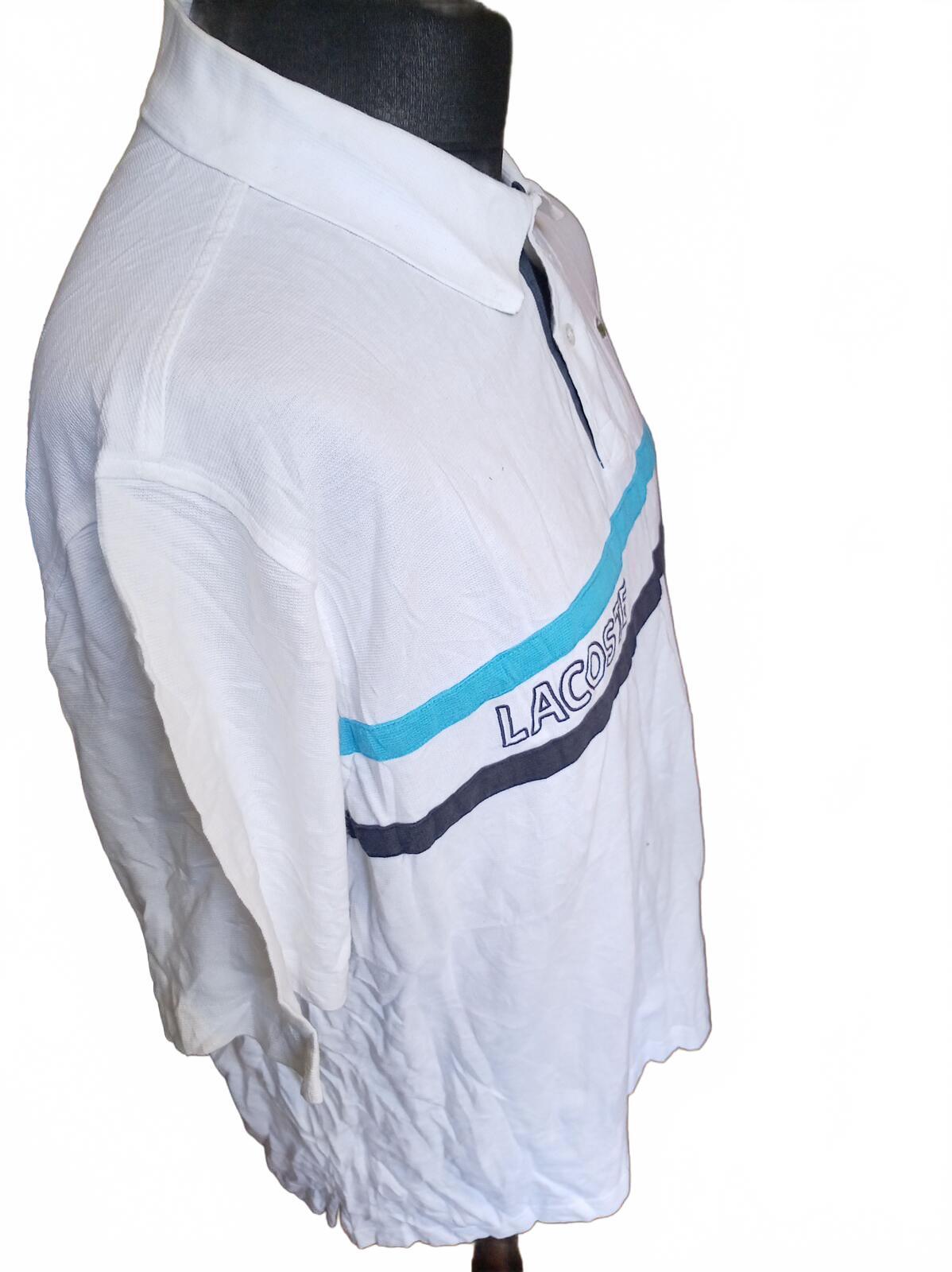 Lacoste Men's Striped Polo Shirt White Big & Tall 3XL Size 8 Retro Spellout Logo