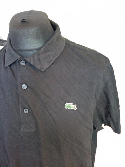 Lacoste Black Short Sleeve Polo Shirt with Crocodile Logo - Size 7 XXL