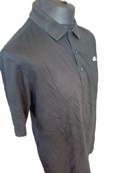 Lacoste Black Short Sleeve Polo Shirt with Crocodile Logo - Size 7 XXL