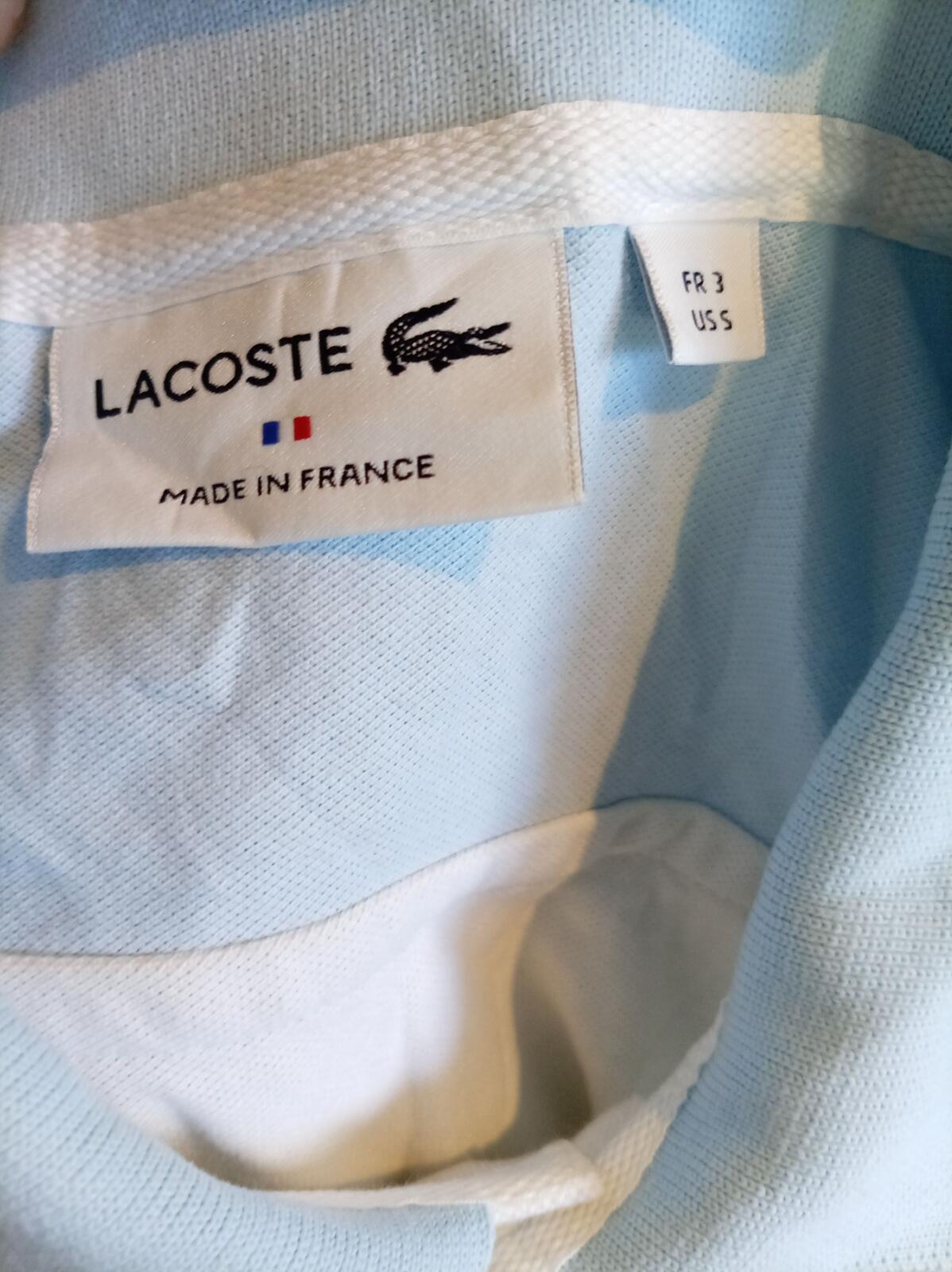 Lacoste Made in France White & Light Blue Short Sleeve Polo Shirt FR 3 / US S