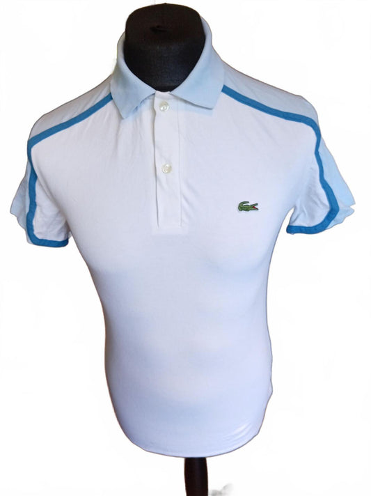 Lacoste Made in France White & Light Blue Short Sleeve Polo Shirt FR 3 / US S
