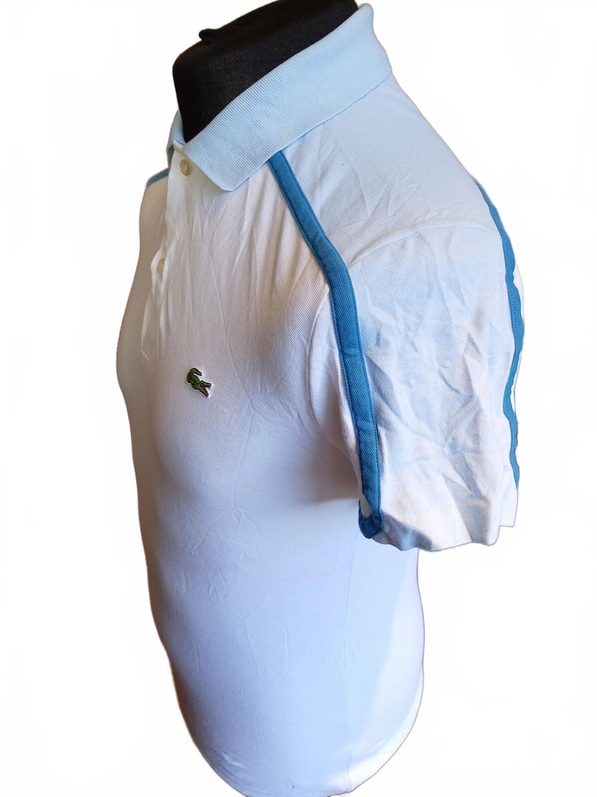 Lacoste Made in France White & Light Blue Short Sleeve Polo Shirt FR 3 / US S
