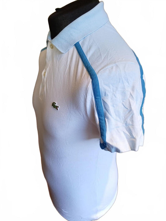 Lacoste Made in France White & Light Blue Short Sleeve Polo Shirt FR 3 / US S