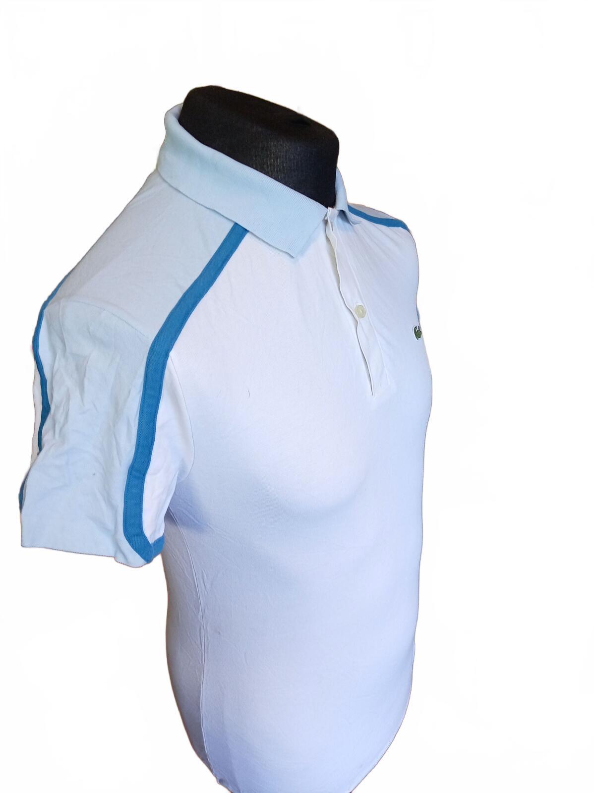 Lacoste Made in France White & Light Blue Short Sleeve Polo Shirt FR 3 / US S