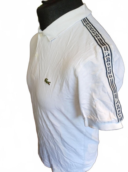 Lacoste White Polo Shirt with Logo Tape Trim - Size 4 - Medium