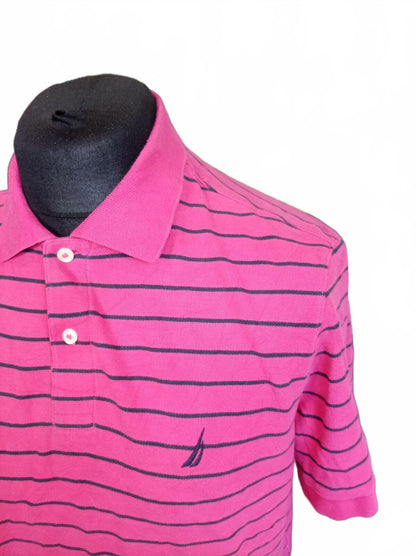 Nautica - Men's Pink Striped Short Sleeve Polo Shirt Large