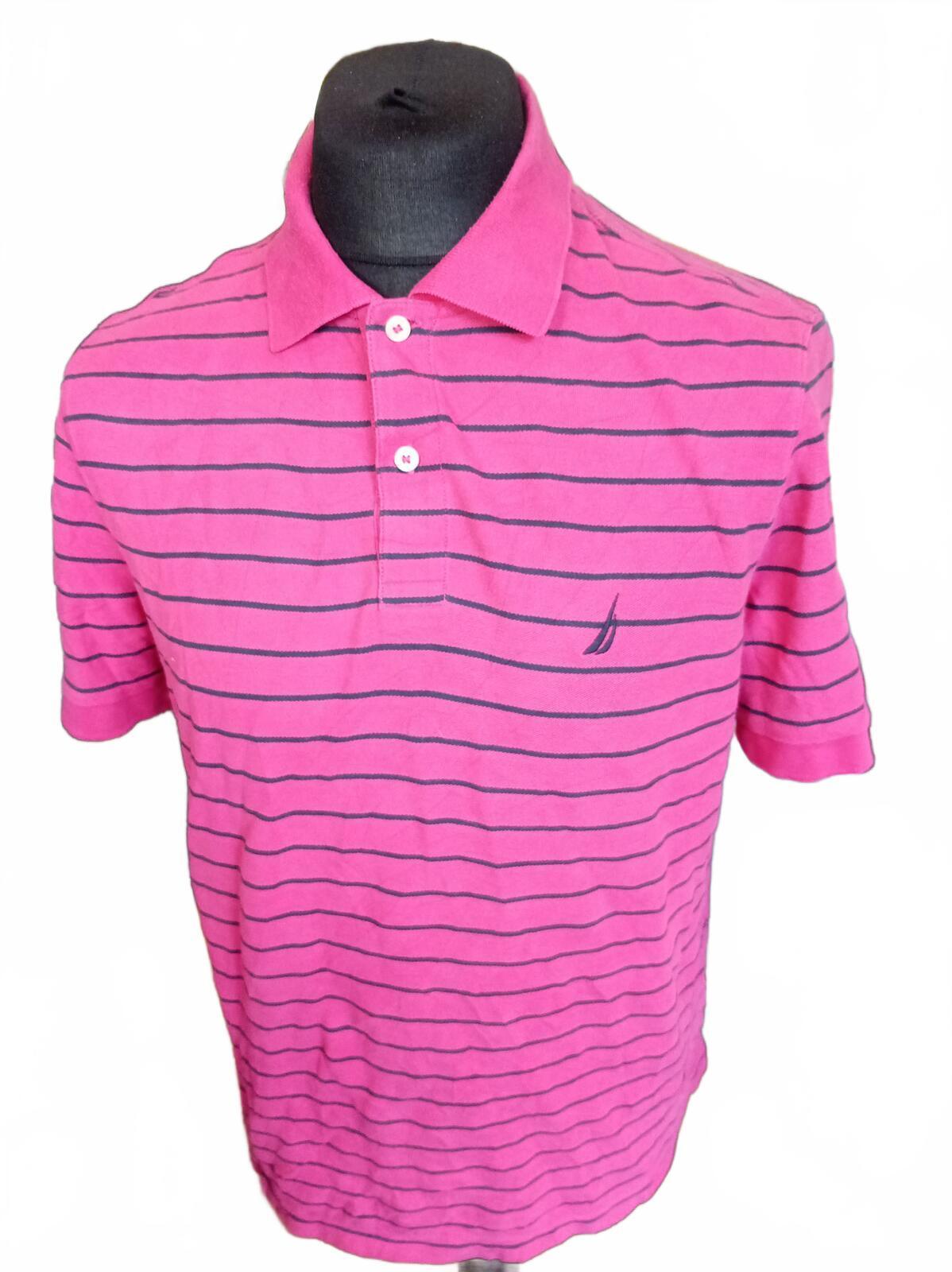 Nautica - Men's Pink Striped Short Sleeve Polo Shirt Large