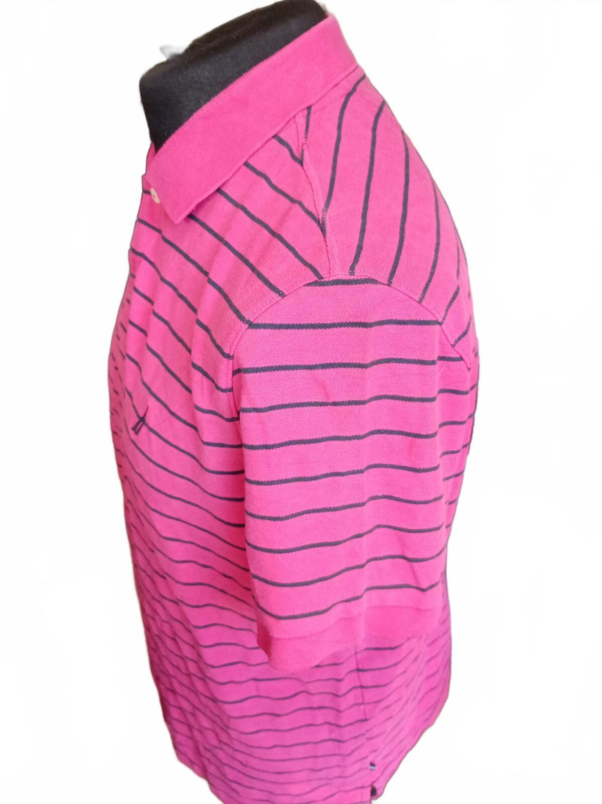 Nautica - Men's Pink Striped Short Sleeve Polo Shirt Large