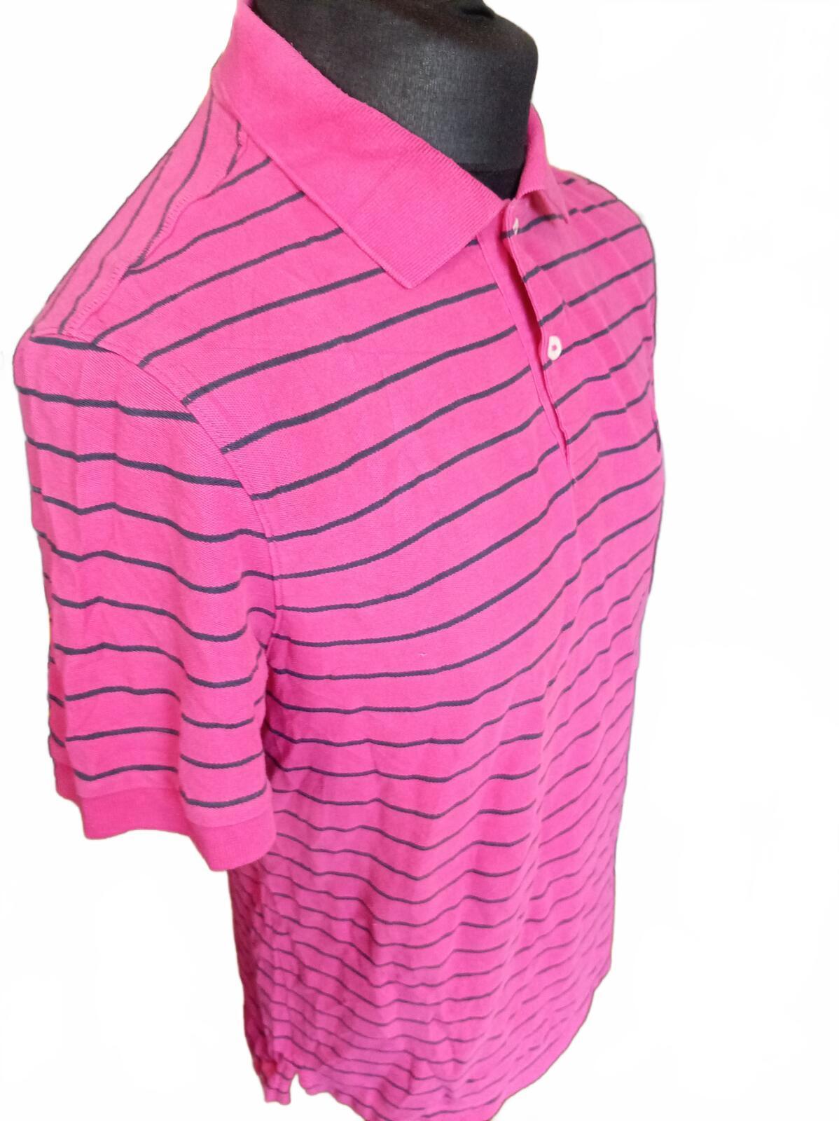Nautica - Men's Pink Striped Short Sleeve Polo Shirt Large