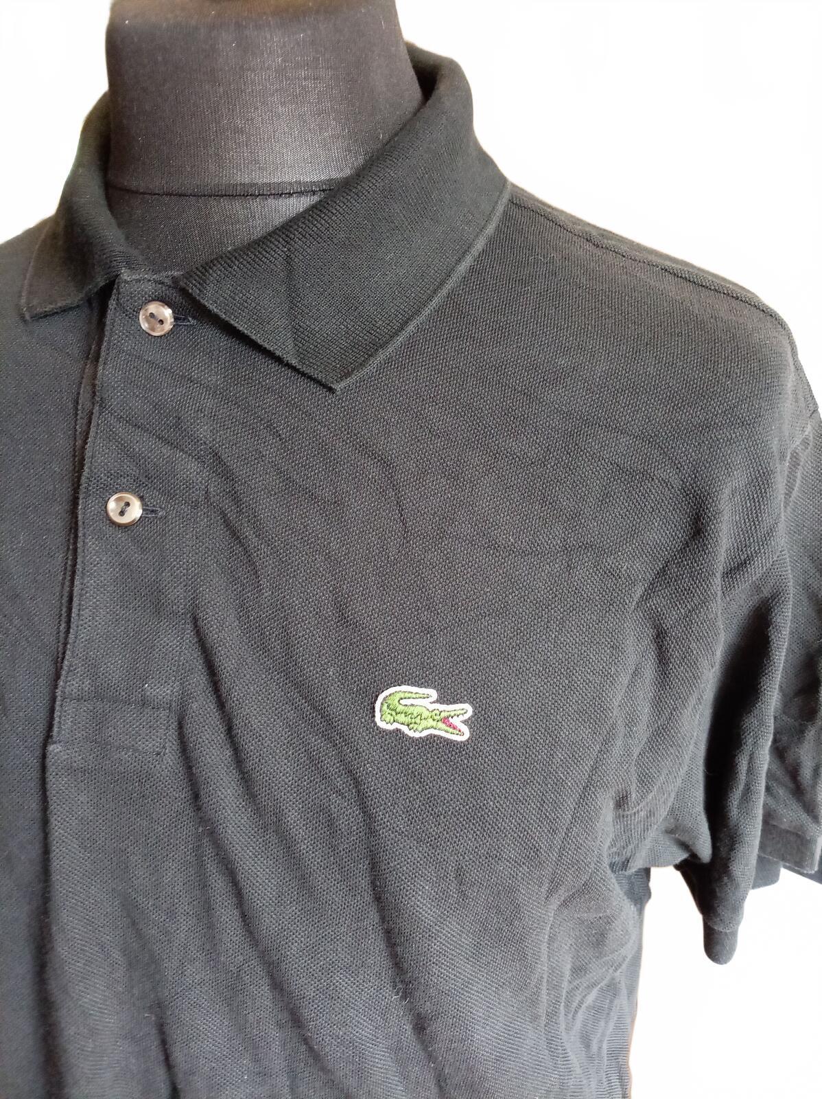 Lacoste Men's Black Short Sleeve Polo Shirt with Crocodile Logo - Size 6 XL
