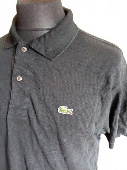 Lacoste Men's Black Short Sleeve Polo Shirt with Crocodile Logo - Size 6 XL