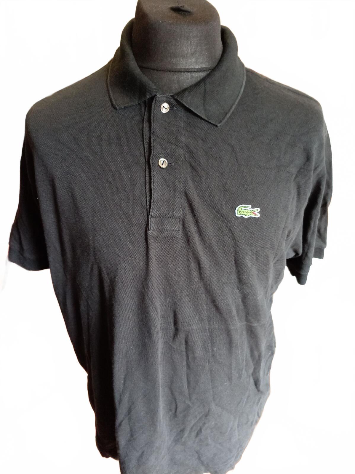 Lacoste Men's Black Short Sleeve Polo Shirt with Crocodile Logo - Size 6 XL