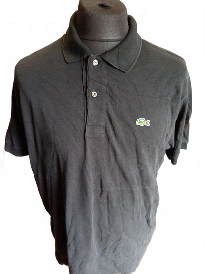 Lacoste Men's Black Short Sleeve Polo Shirt with Crocodile Logo - Size 6 XL