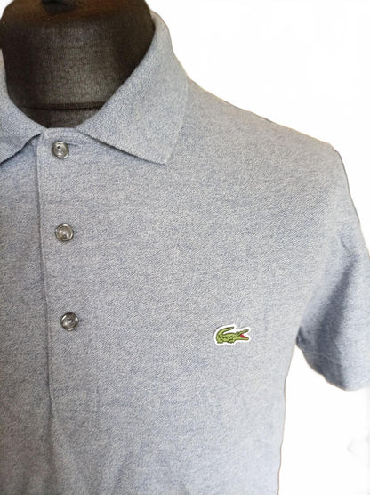 Lacoste Grey Short Sleeve Polo Shirt with Green Crocodile Logo -  5 Slim Large
