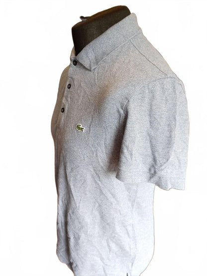 Lacoste Grey Short Sleeve Polo Shirt with Green Crocodile Logo -  5 Slim Large