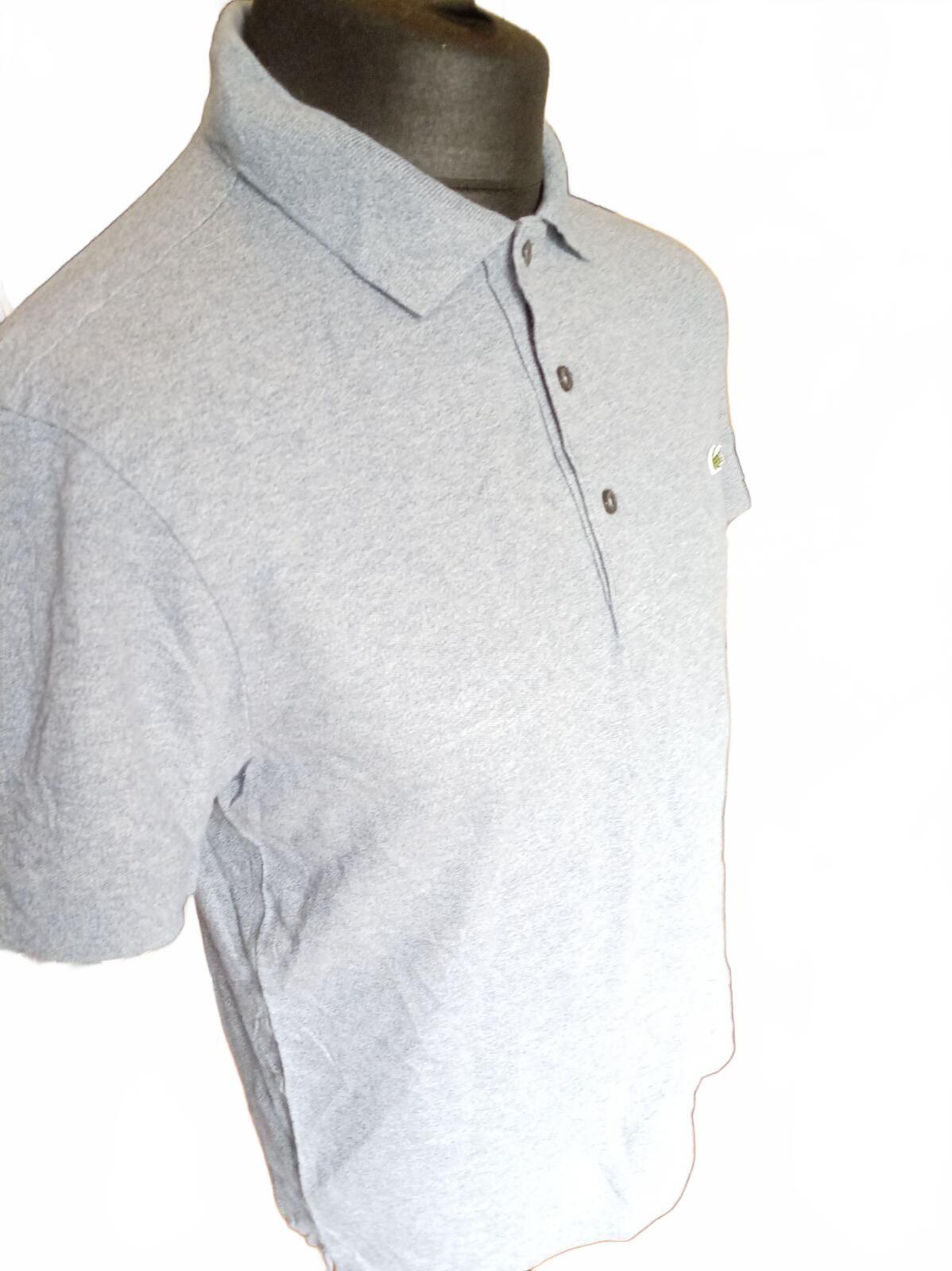 Lacoste Grey Short Sleeve Polo Shirt with Green Crocodile Logo -  5 Slim Large