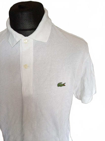 Lacoste White Short Sleeve Polo Shirt with Crocodile Logo - Size 5 Large