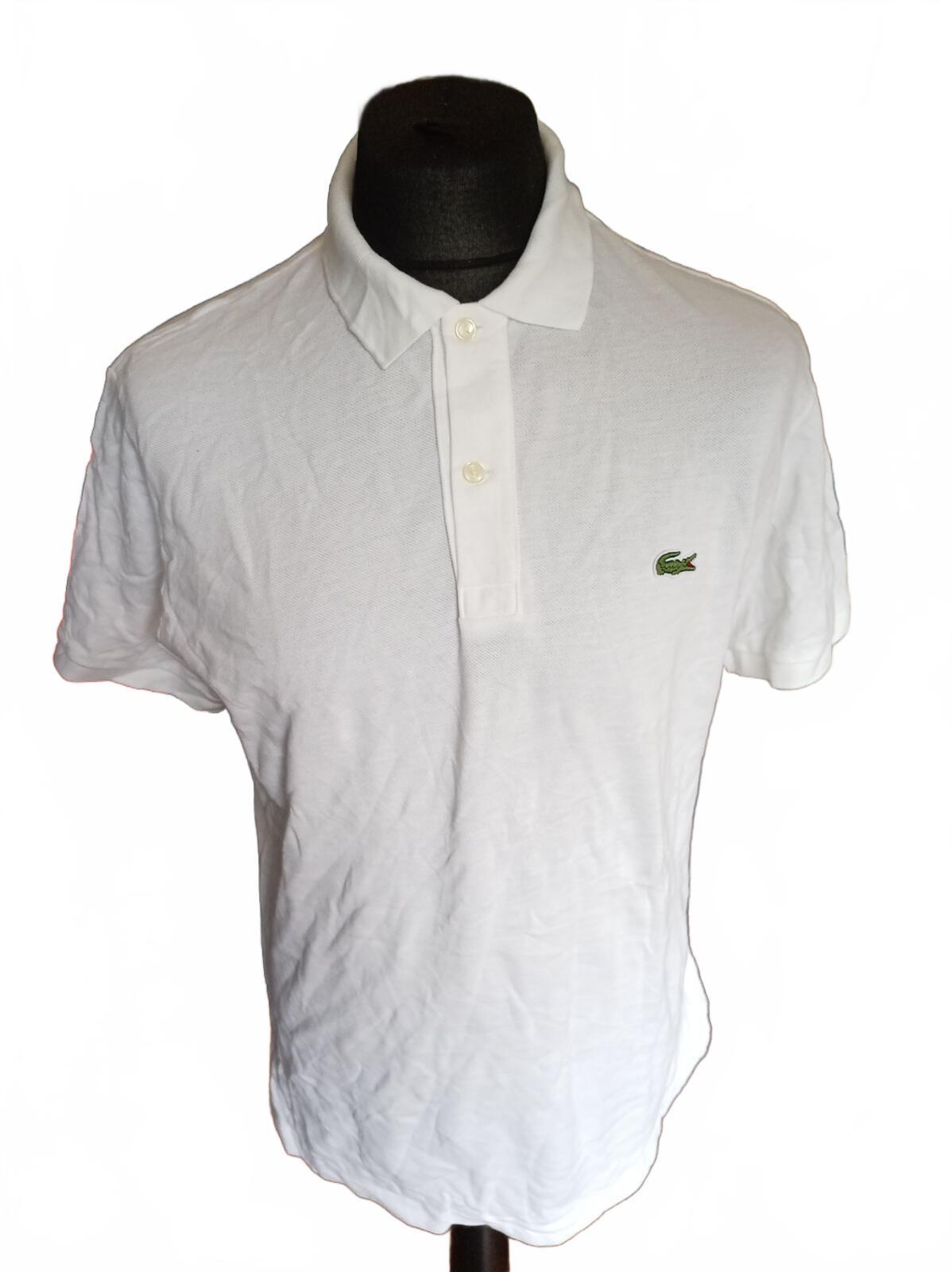 Lacoste White Short Sleeve Polo Shirt with Crocodile Logo - Size 5 Large