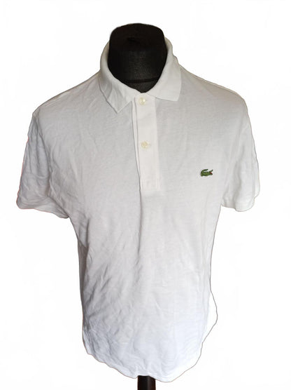 Lacoste White Short Sleeve Polo Shirt with Crocodile Logo - Size 5 Large