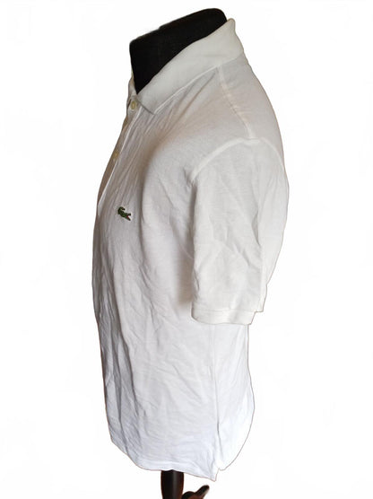 Lacoste White Short Sleeve Polo Shirt with Crocodile Logo - Size 5 Large