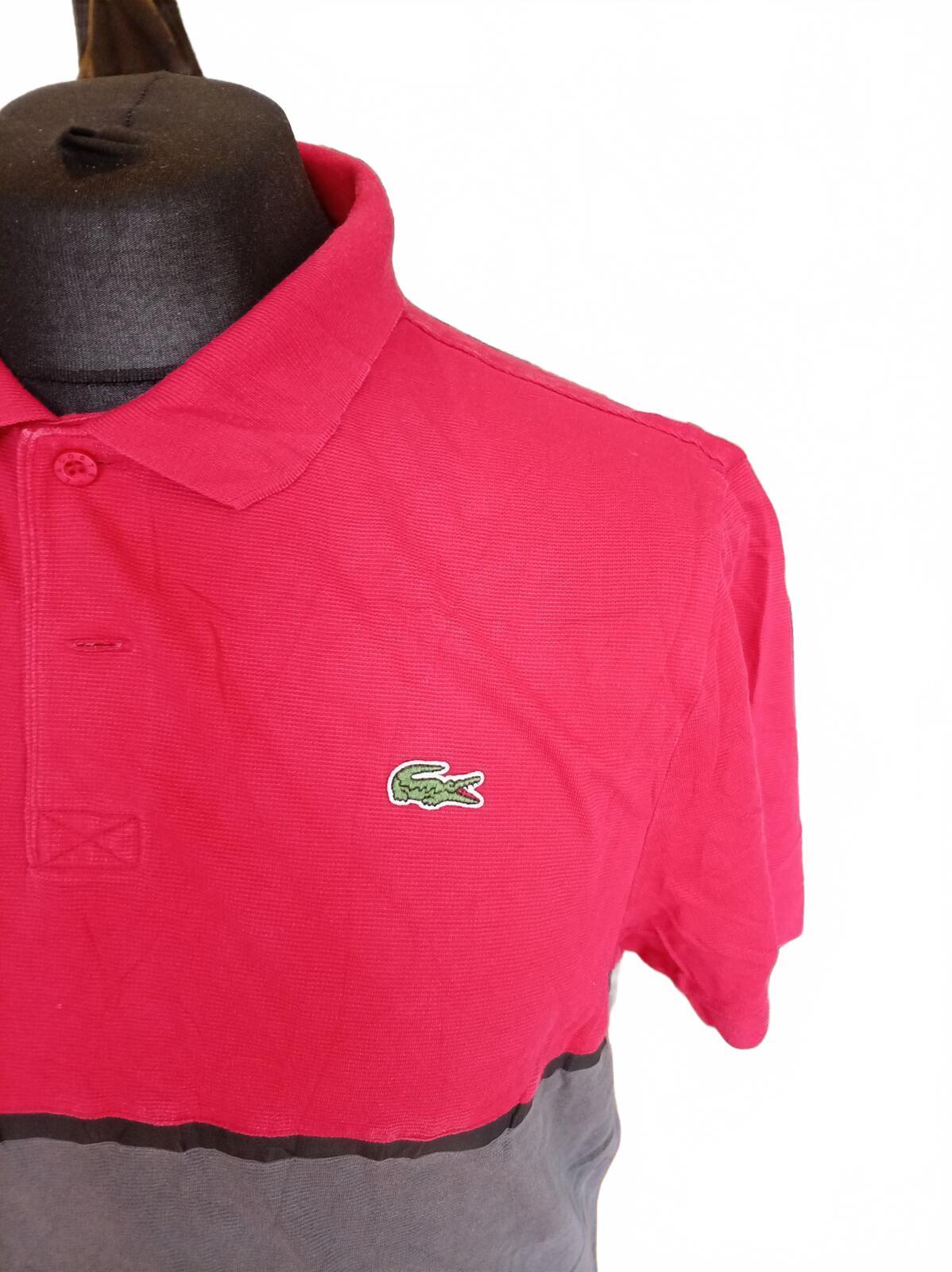 Lacoste Sport Colourblock Polo Shirt Pink Grey - Size 5 Large