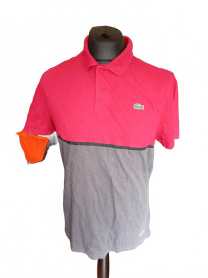 Lacoste Sport Colourblock Polo Shirt Pink Grey - Size 5 Large