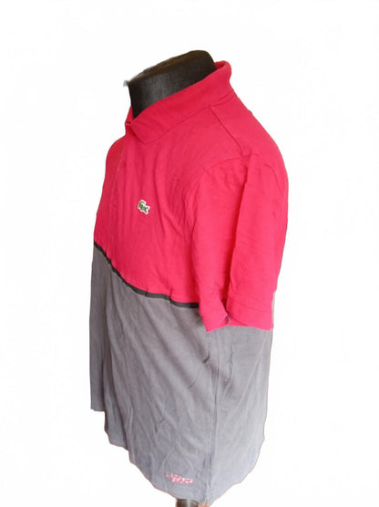 Lacoste Sport Colourblock Polo Shirt Pink Grey - Size 5 Large