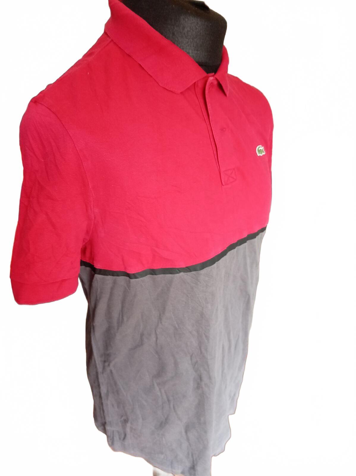 Lacoste Sport Colourblock Polo Shirt Pink Grey - Size 5 Large