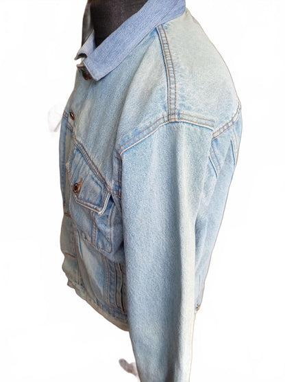 Vintage Wrangler Hero Denim Trucker Jacket M Blue Jean 4 Pocket 90s Oversized